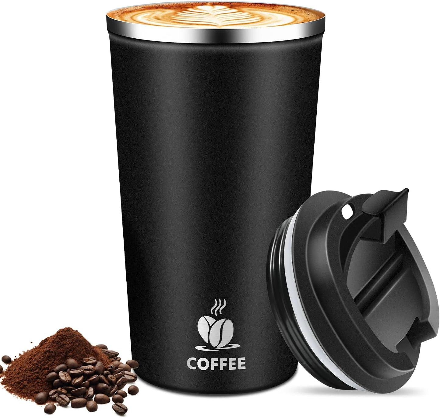 17oz Insulated Travel Coffee Mug with Flip Lid ¨C Leakproof Stainless Steel Insulated Coffee Tumblers, Reusable Coffee Cup for Hot & Cold Drinks, Perfect for Camping & On-the-Go