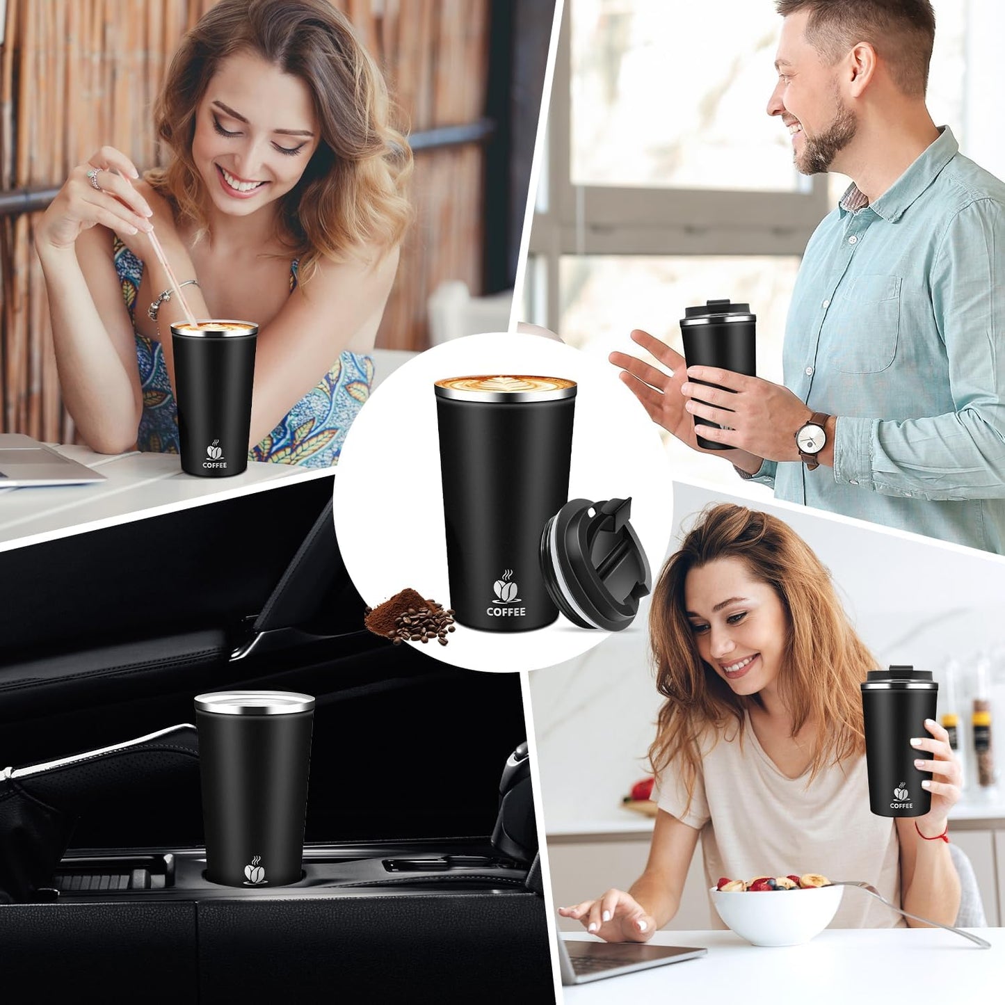 17oz Insulated Travel Coffee Mug with Flip Lid ¨C Leakproof Stainless Steel Insulated Coffee Tumblers, Reusable Coffee Cup for Hot & Cold Drinks, Perfect for Camping & On-the-Go