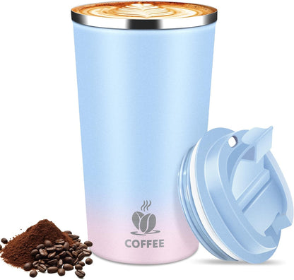 17oz Insulated Travel Coffee Mug with Flip Lid ¨C Leakproof Stainless Steel Insulated Coffee Tumblers, Reusable Coffee Cup for Hot & Cold Drinks, Perfect for Camping & On-the-Go
