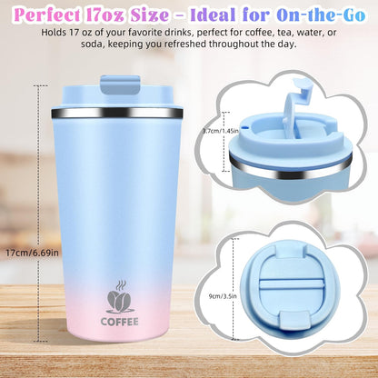 17oz Insulated Travel Coffee Mug with Flip Lid ¨C Leakproof Stainless Steel Insulated Coffee Tumblers, Reusable Coffee Cup for Hot & Cold Drinks, Perfect for Camping & On-the-Go