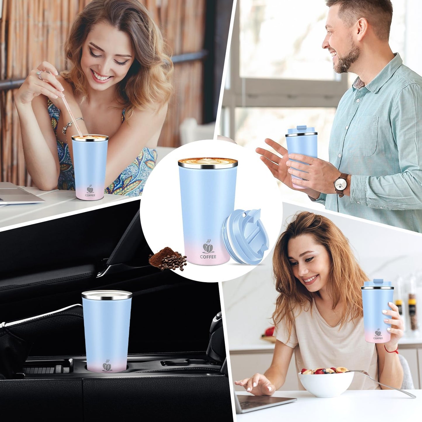 17oz Insulated Travel Coffee Mug with Flip Lid ¨C Leakproof Stainless Steel Insulated Coffee Tumblers, Reusable Coffee Cup for Hot & Cold Drinks, Perfect for Camping & On-the-Go