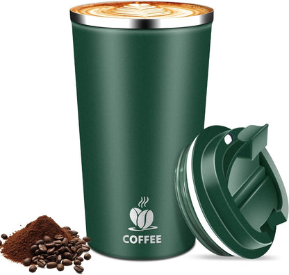 17oz Insulated Travel Coffee Mug with Flip Lid ¨C Leakproof Stainless Steel Insulated Coffee Tumblers, Reusable Coffee Cup for Hot & Cold Drinks, Perfect for Camping & On-the-Go
