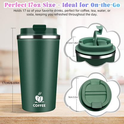 17oz Insulated Travel Coffee Mug with Flip Lid ¨C Leakproof Stainless Steel Insulated Coffee Tumblers, Reusable Coffee Cup for Hot & Cold Drinks, Perfect for Camping & On-the-Go