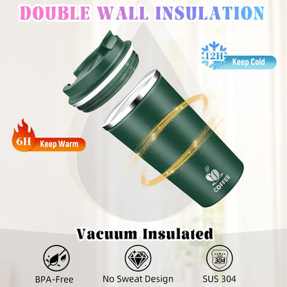 17oz Insulated Travel Coffee Mug with Flip Lid ¨C Leakproof Stainless Steel Insulated Coffee Tumblers, Reusable Coffee Cup for Hot & Cold Drinks, Perfect for Camping & On-the-Go