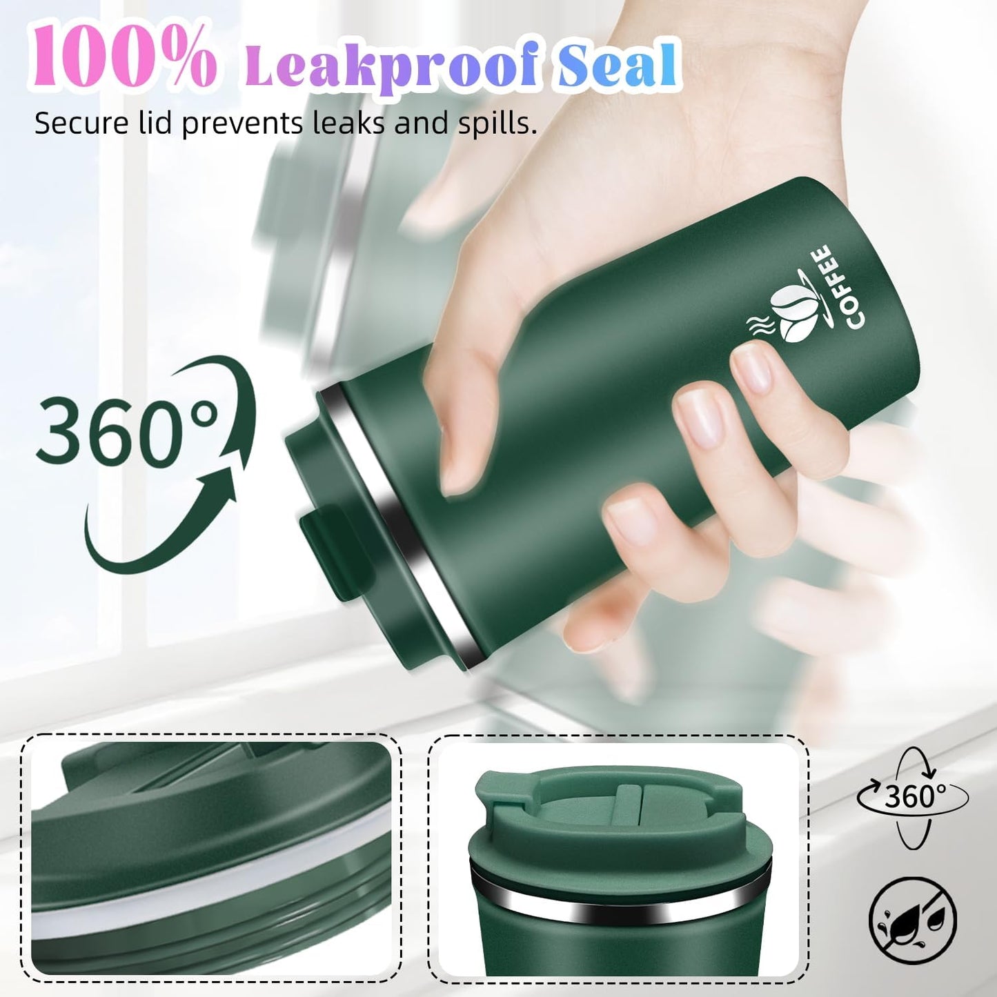 17oz Insulated Travel Coffee Mug with Flip Lid ¨C Leakproof Stainless Steel Insulated Coffee Tumblers, Reusable Coffee Cup for Hot & Cold Drinks, Perfect for Camping & On-the-Go