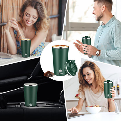17oz Insulated Travel Coffee Mug with Flip Lid ¨C Leakproof Stainless Steel Insulated Coffee Tumblers, Reusable Coffee Cup for Hot & Cold Drinks, Perfect for Camping & On-the-Go