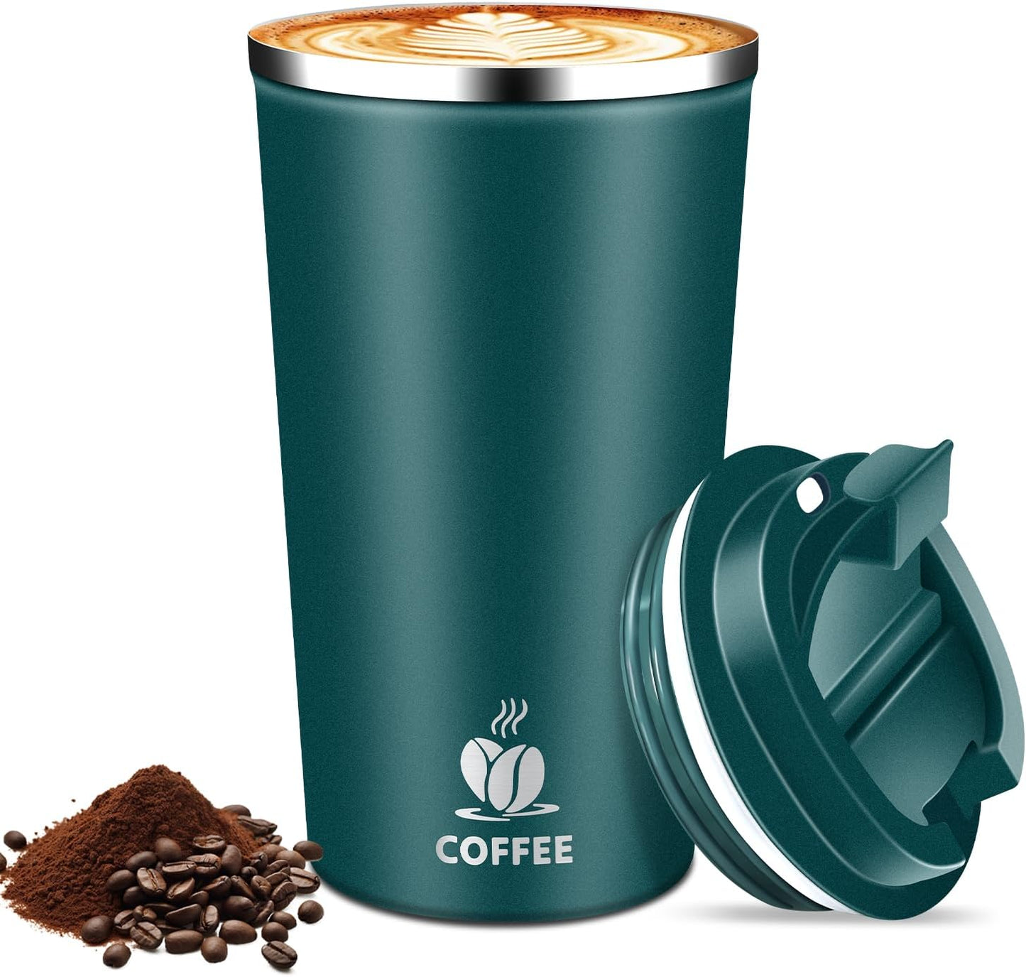 17oz Insulated Travel Coffee Mug with Flip Lid ¨C Leakproof Stainless Steel Insulated Coffee Tumblers, Reusable Coffee Cup for Hot & Cold Drinks, Perfect for Camping & On-the-Go
