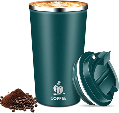 17oz Insulated Travel Coffee Mug with Flip Lid ¨C Leakproof Stainless Steel Insulated Coffee Tumblers, Reusable Coffee Cup for Hot & Cold Drinks, Perfect for Camping & On-the-Go