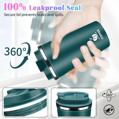 17oz Insulated Travel Coffee Mug with Flip Lid ¨C Leakproof Stainless Steel Insulated Coffee Tumblers, Reusable Coffee Cup for Hot & Cold Drinks, Perfect for Camping & On-the-Go