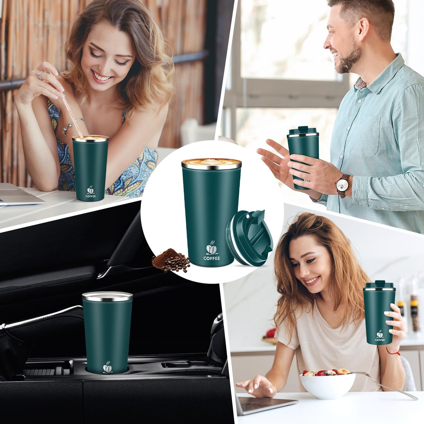 17oz Insulated Travel Coffee Mug with Flip Lid ¨C Leakproof Stainless Steel Insulated Coffee Tumblers, Reusable Coffee Cup for Hot & Cold Drinks, Perfect for Camping & On-the-Go