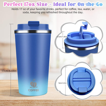 17oz Insulated Travel Coffee Mug with Flip Lid ¨C Leakproof Stainless Steel Insulated Coffee Tumblers, Reusable Coffee Cup for Hot & Cold Drinks, Perfect for Camping & On-the-Go