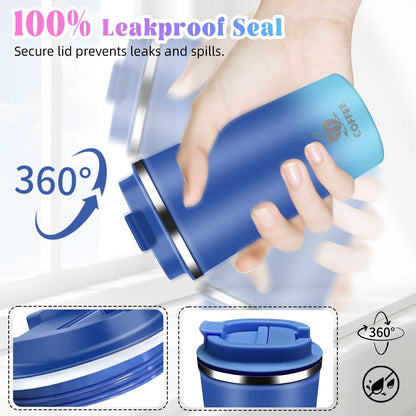 17oz Insulated Travel Coffee Mug with Flip Lid ¨C Leakproof Stainless Steel Insulated Coffee Tumblers, Reusable Coffee Cup for Hot & Cold Drinks, Perfect for Camping & On-the-Go