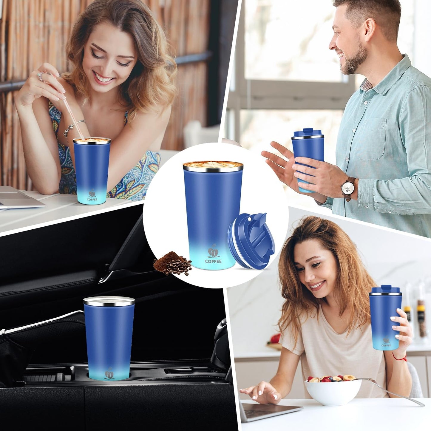 17oz Insulated Travel Coffee Mug with Flip Lid ¨C Leakproof Stainless Steel Insulated Coffee Tumblers, Reusable Coffee Cup for Hot & Cold Drinks, Perfect for Camping & On-the-Go