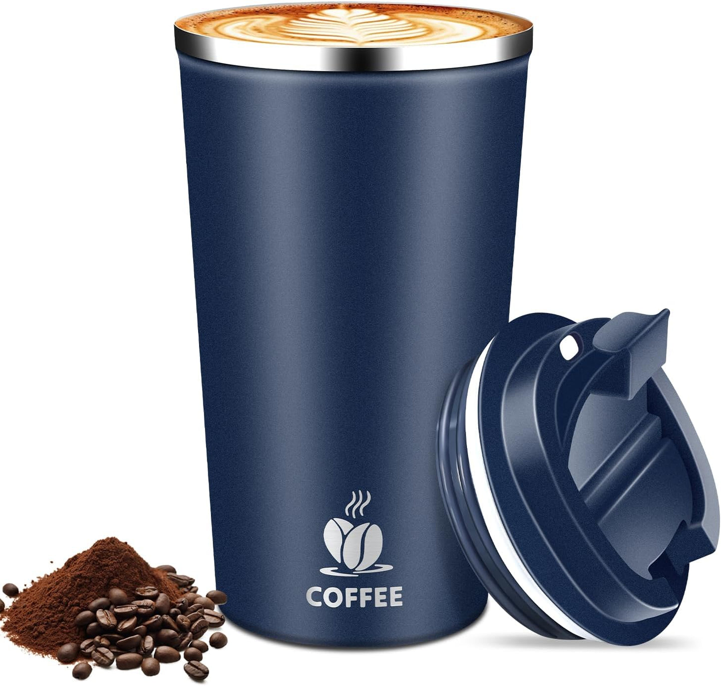 17oz Insulated Travel Coffee Mug with Flip Lid ¨C Leakproof Stainless Steel Insulated Coffee Tumblers, Reusable Coffee Cup for Hot & Cold Drinks, Perfect for Camping & On-the-Go
