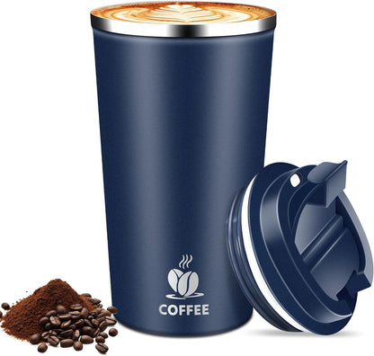 17oz Insulated Travel Coffee Mug with Flip Lid ¨C Leakproof Stainless Steel Insulated Coffee Tumblers, Reusable Coffee Cup for Hot & Cold Drinks, Perfect for Camping & On-the-Go