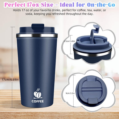 17oz Insulated Travel Coffee Mug with Flip Lid ¨C Leakproof Stainless Steel Insulated Coffee Tumblers, Reusable Coffee Cup for Hot & Cold Drinks, Perfect for Camping & On-the-Go