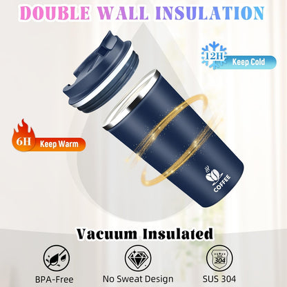 17oz Insulated Travel Coffee Mug with Flip Lid ¨C Leakproof Stainless Steel Insulated Coffee Tumblers, Reusable Coffee Cup for Hot & Cold Drinks, Perfect for Camping & On-the-Go