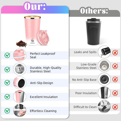 17oz Insulated Travel Coffee Mug with Flip Lid ¨C Leakproof Stainless Steel Insulated Coffee Tumblers, Reusable Coffee Cup for Hot & Cold Drinks, Perfect for Camping & On-the-Go