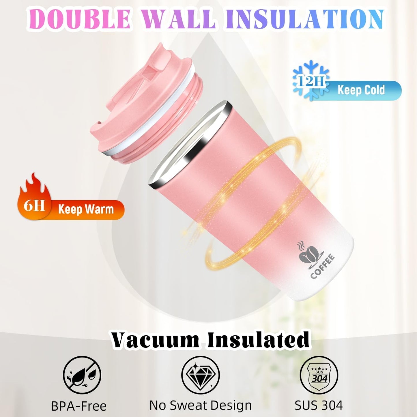 17oz Insulated Travel Coffee Mug with Flip Lid ¨C Leakproof Stainless Steel Insulated Coffee Tumblers, Reusable Coffee Cup for Hot & Cold Drinks, Perfect for Camping & On-the-Go