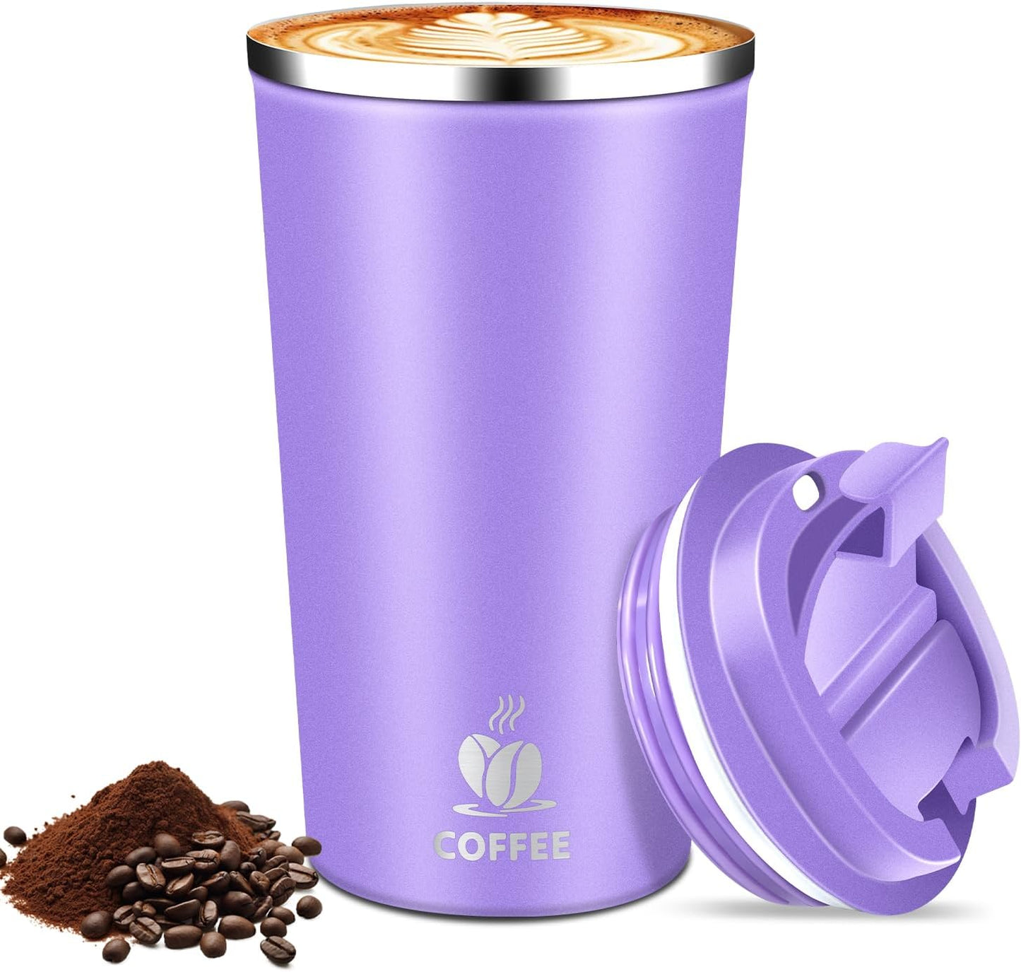 17oz Insulated Travel Coffee Mug with Flip Lid ¨C Leakproof Stainless Steel Insulated Coffee Tumblers, Reusable Coffee Cup for Hot & Cold Drinks, Perfect for Camping & On-the-Go
