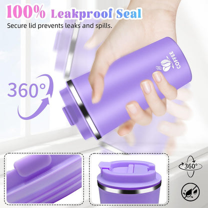 17oz Insulated Travel Coffee Mug with Flip Lid ¨C Leakproof Stainless Steel Insulated Coffee Tumblers, Reusable Coffee Cup for Hot & Cold Drinks, Perfect for Camping & On-the-Go