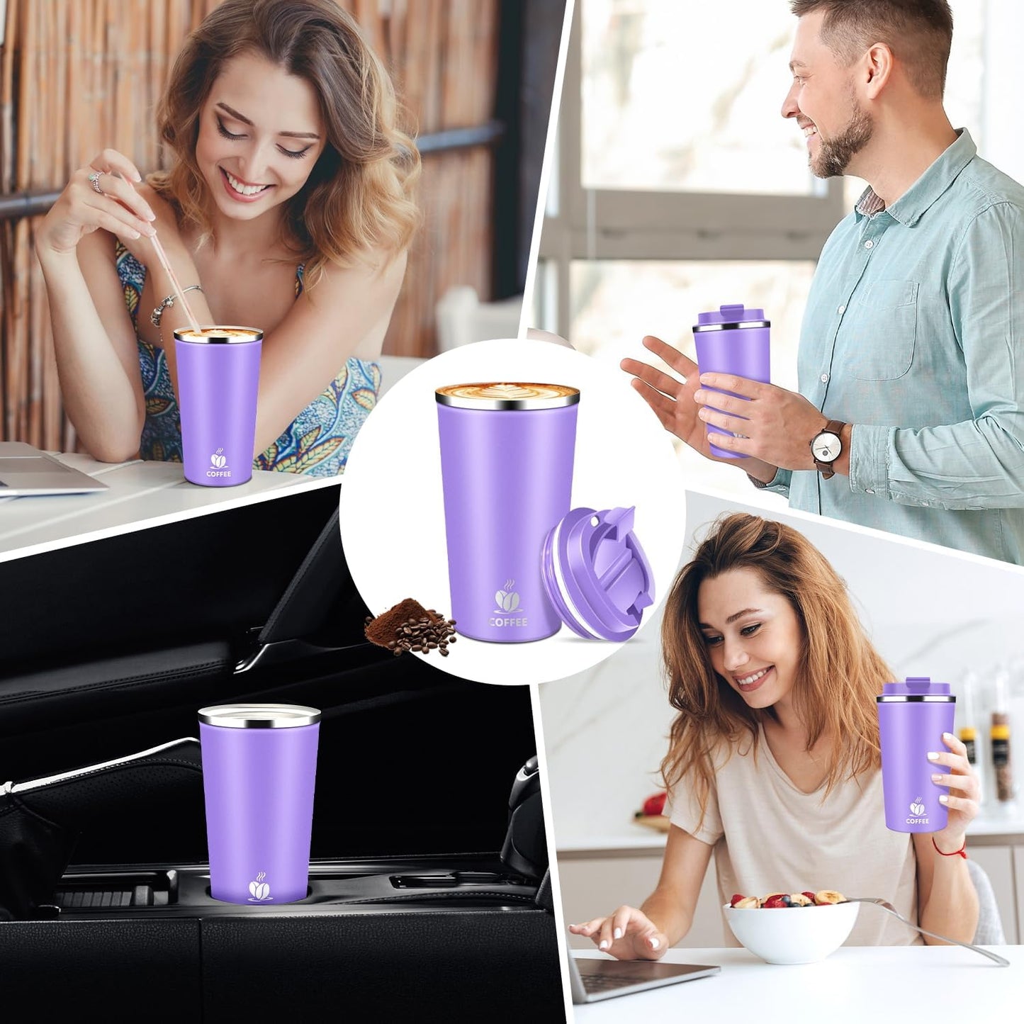 17oz Insulated Travel Coffee Mug with Flip Lid ¨C Leakproof Stainless Steel Insulated Coffee Tumblers, Reusable Coffee Cup for Hot & Cold Drinks, Perfect for Camping & On-the-Go