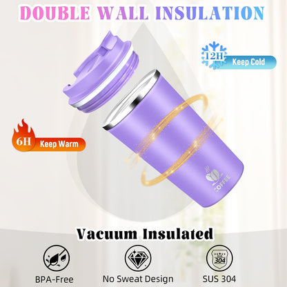 17oz Insulated Travel Coffee Mug with Flip Lid ¨C Leakproof Stainless Steel Insulated Coffee Tumblers, Reusable Coffee Cup for Hot & Cold Drinks, Perfect for Camping & On-the-Go