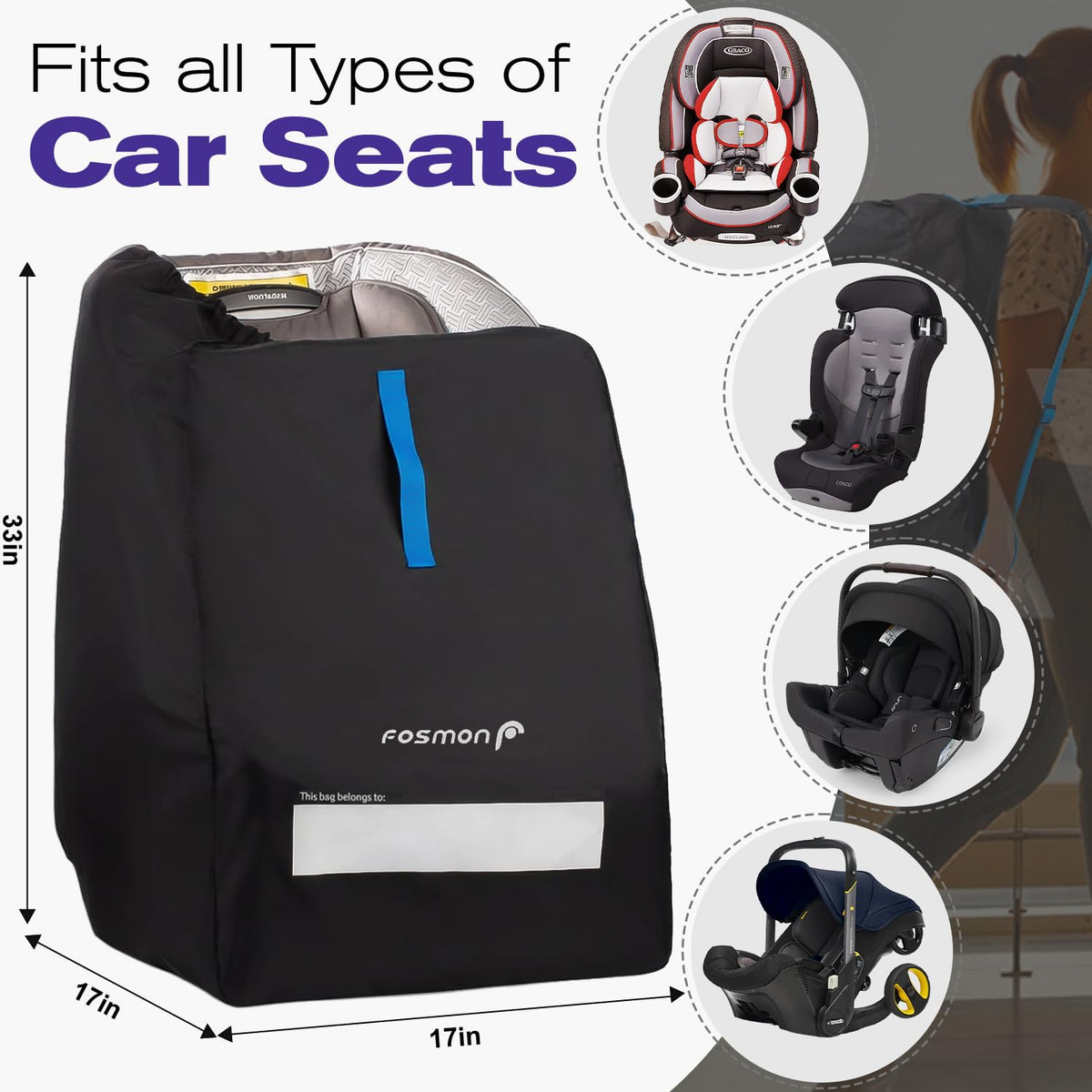 Car Seat Travel Bag for Airplane, Padded Gate Check Backpack Straps