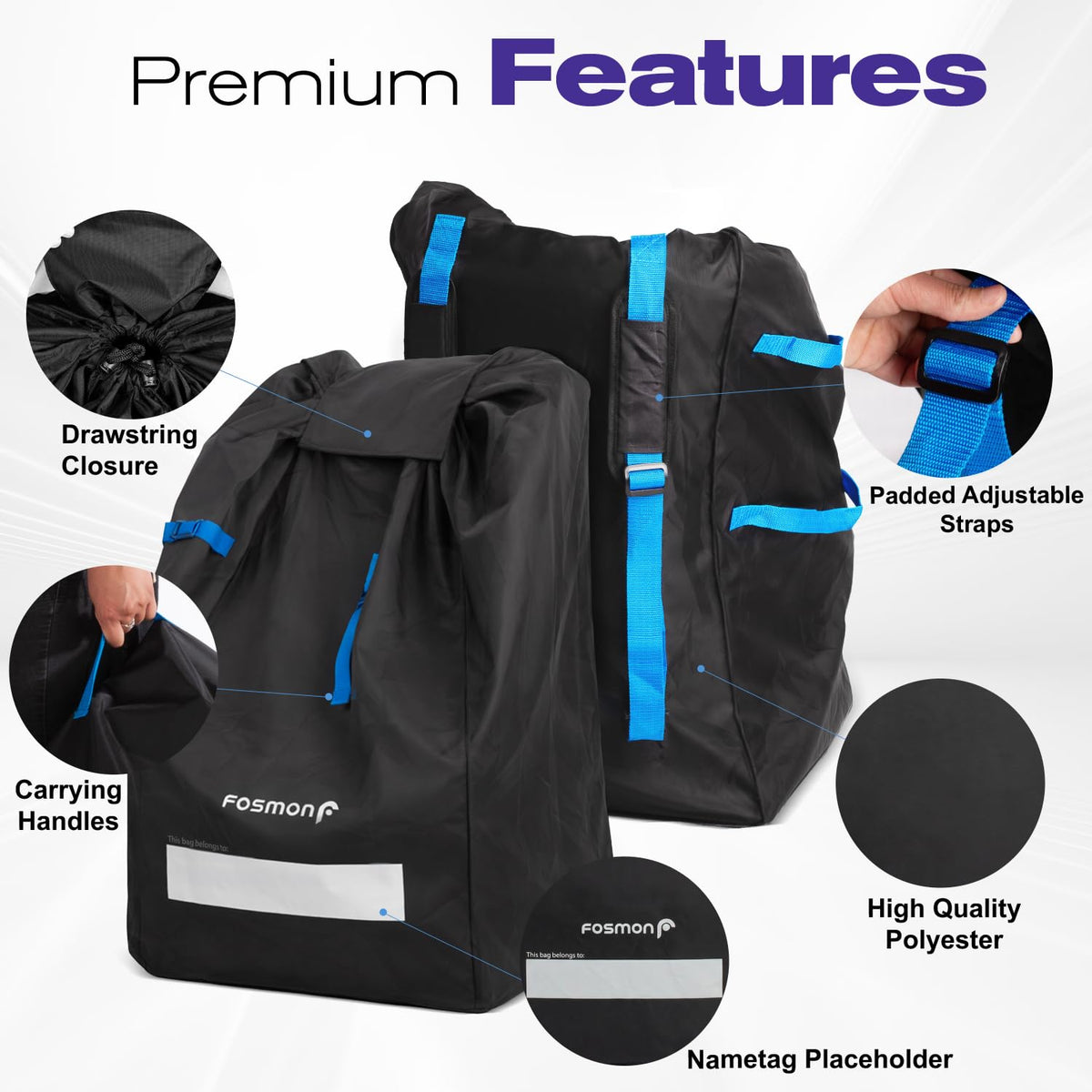Car Seat Travel Bag for Airplane, Padded Gate Check Backpack Straps