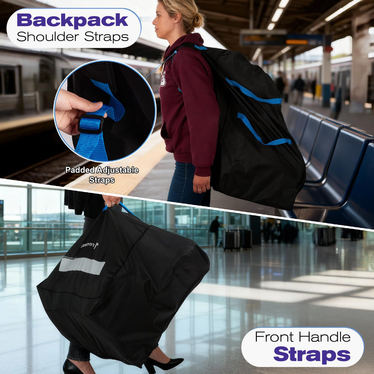 Car Seat Travel Bag for Airplane, Padded Gate Check Backpack Straps