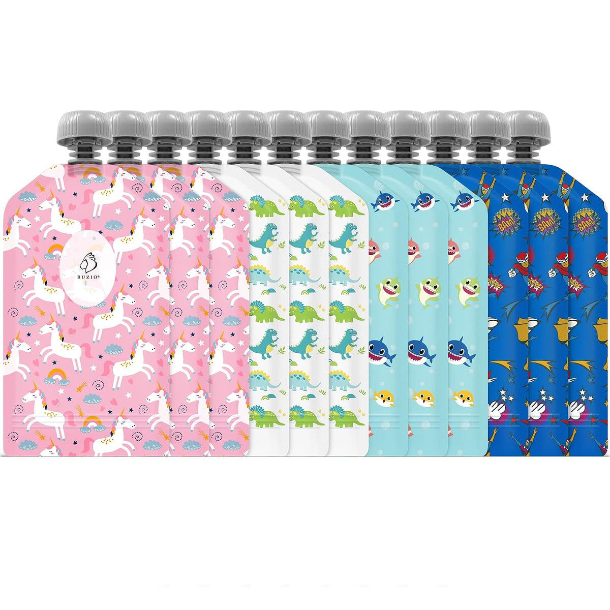 Reusable Food Pouches, 12 Packs 5oz Toddlers Food Storage Pouch, Double Zipper Squeeze Pouches Freezer Safe for Kids DIY Homemade Organic Puree