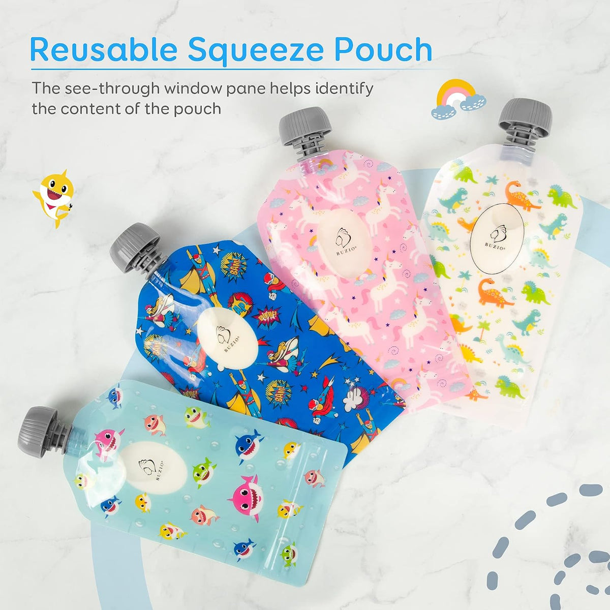 Reusable Food Pouches, 12 Packs 5oz Toddlers Food Storage Pouch, Double Zipper Squeeze Pouches Freezer Safe for Kids DIY Homemade Organic Puree