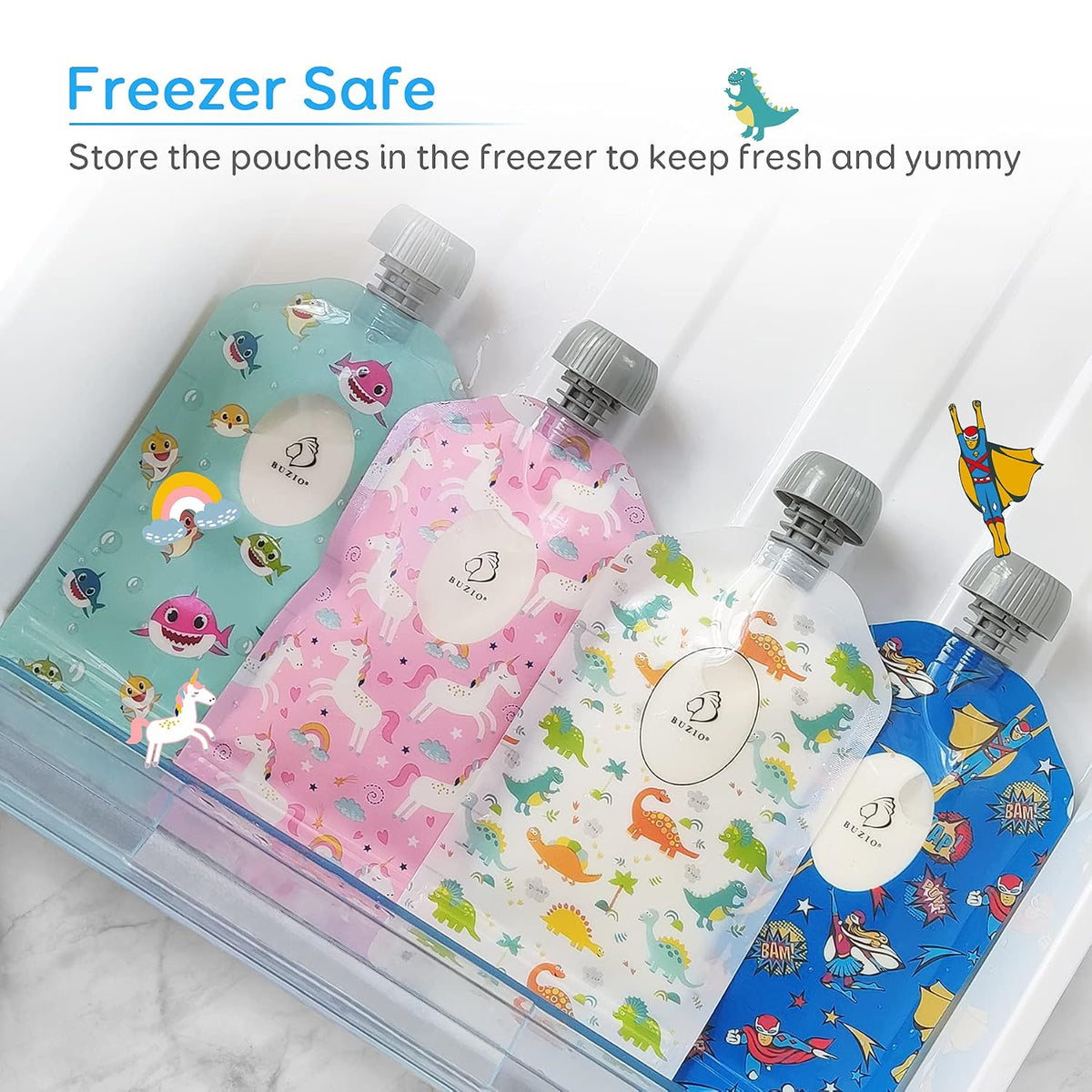 Reusable Food Pouches, 12 Packs 5oz Toddlers Food Storage Pouch, Double Zipper Squeeze Pouches Freezer Safe for Kids DIY Homemade Organic Puree