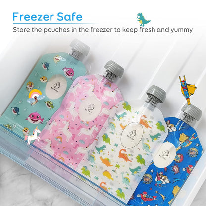Reusable Food Pouches, 12 Packs 5oz Toddlers Food Storage Pouch, Double Zipper Squeeze Pouches Freezer Safe for Kids DIY Homemade Organic Puree