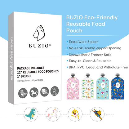 Reusable Food Pouches, 12 Packs 5oz Toddlers Food Storage Pouch, Double Zipper Squeeze Pouches Freezer Safe for Kids DIY Homemade Organic Puree
