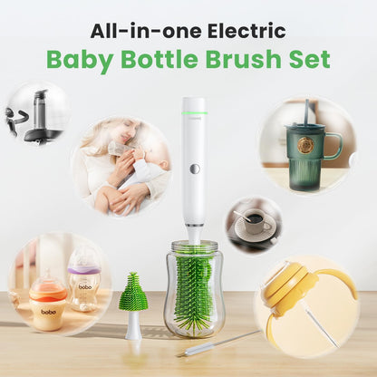 Electric Baby Bottle Cleaner Kit for Travel- Rechargeable 360° Rotation Electric Baby Bottle Brush with Replaceable Nipple/Straw Brush, 2-Speed Modes, 50ml Lotion Bottle & Storage Bag