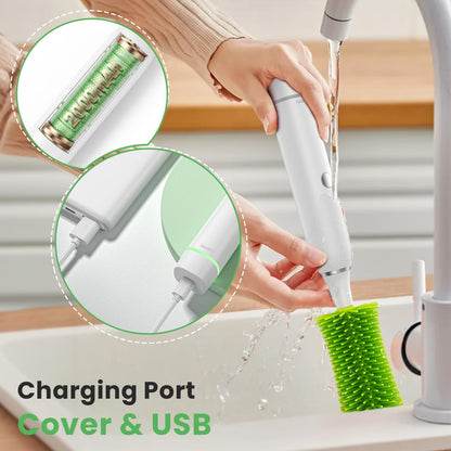 Electric Baby Bottle Cleaner Kit for Travel- Rechargeable 360° Rotation Electric Baby Bottle Brush with Replaceable Nipple/Straw Brush, 2-Speed Modes, 50ml Lotion Bottle & Storage Bag