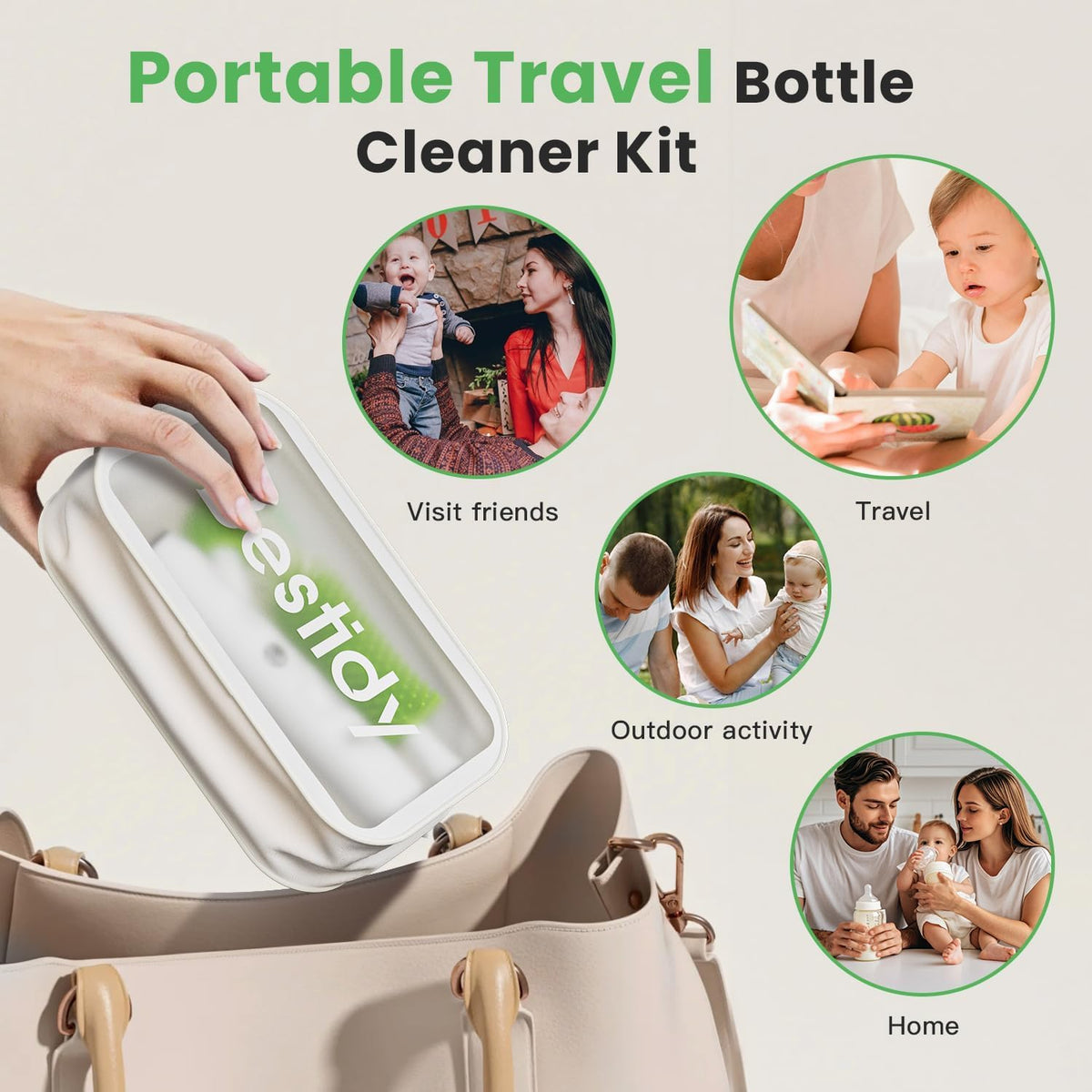 Electric Baby Bottle Cleaner Kit for Travel- Rechargeable 360° Rotation Electric Baby Bottle Brush with Replaceable Nipple/Straw Brush, 2-Speed Modes, 50ml Lotion Bottle & Storage Bag