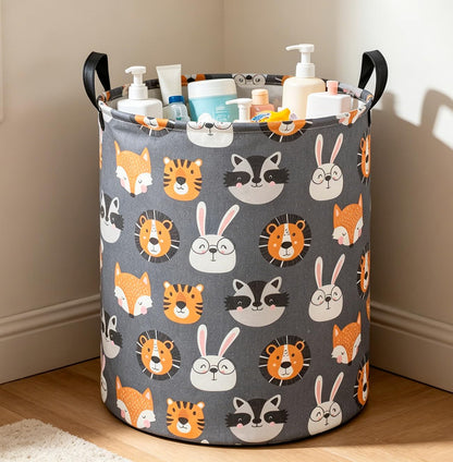Collapsible Round Laundry Hamper/Large Storage Basket/Room Decor (White check)