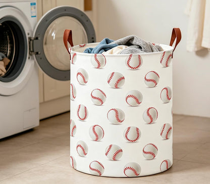 Collapsible Round Laundry Hamper/Large Storage Basket/Room Decor (White check)