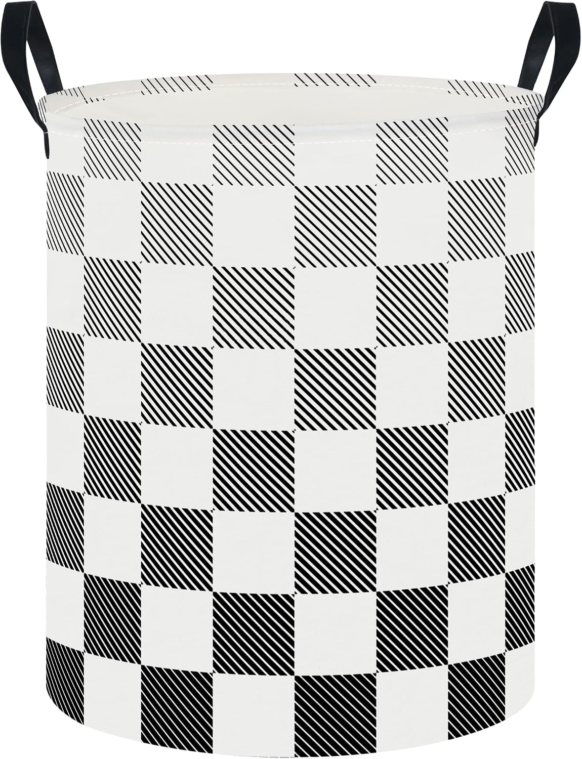 Collapsible Round Laundry Hamper/Large Storage Basket/Room Decor (White check)