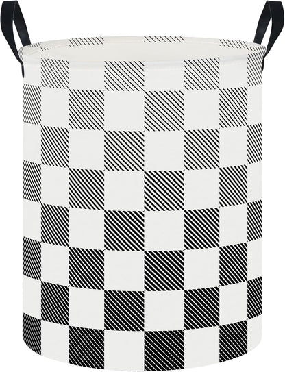 Collapsible Round Laundry Hamper/Large Storage Basket/Room Decor (White check)