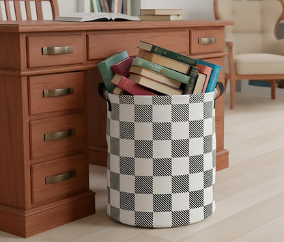 Collapsible Round Laundry Hamper/Large Storage Basket/Room Decor (White check)