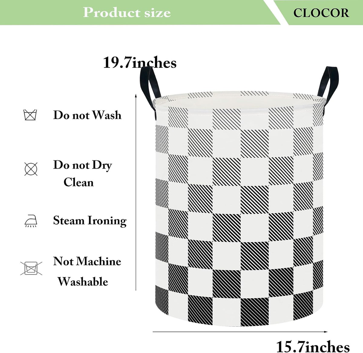 Collapsible Round Laundry Hamper/Large Storage Basket/Room Decor (White check)