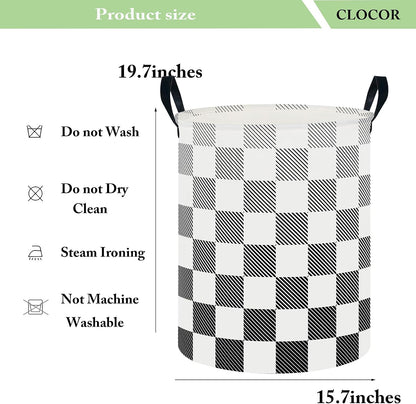 Collapsible Round Laundry Hamper/Large Storage Basket/Room Decor (White check)