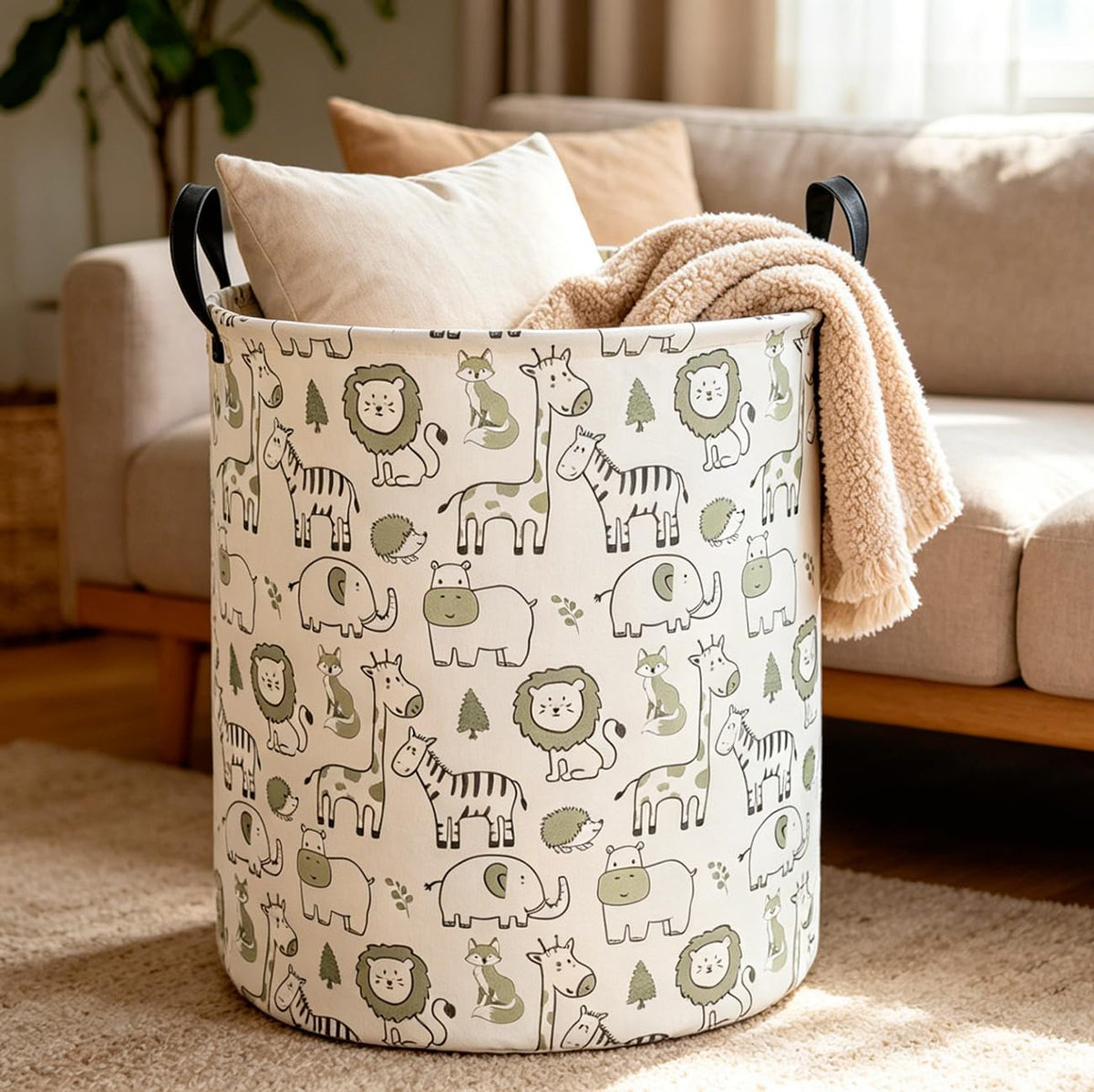 Collapsible Round Laundry Hamper/Large Storage Basket/Room Decor (White check)