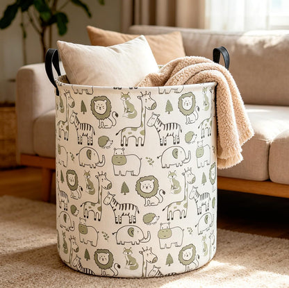 Collapsible Round Laundry Hamper/Large Storage Basket/Room Decor (White check)