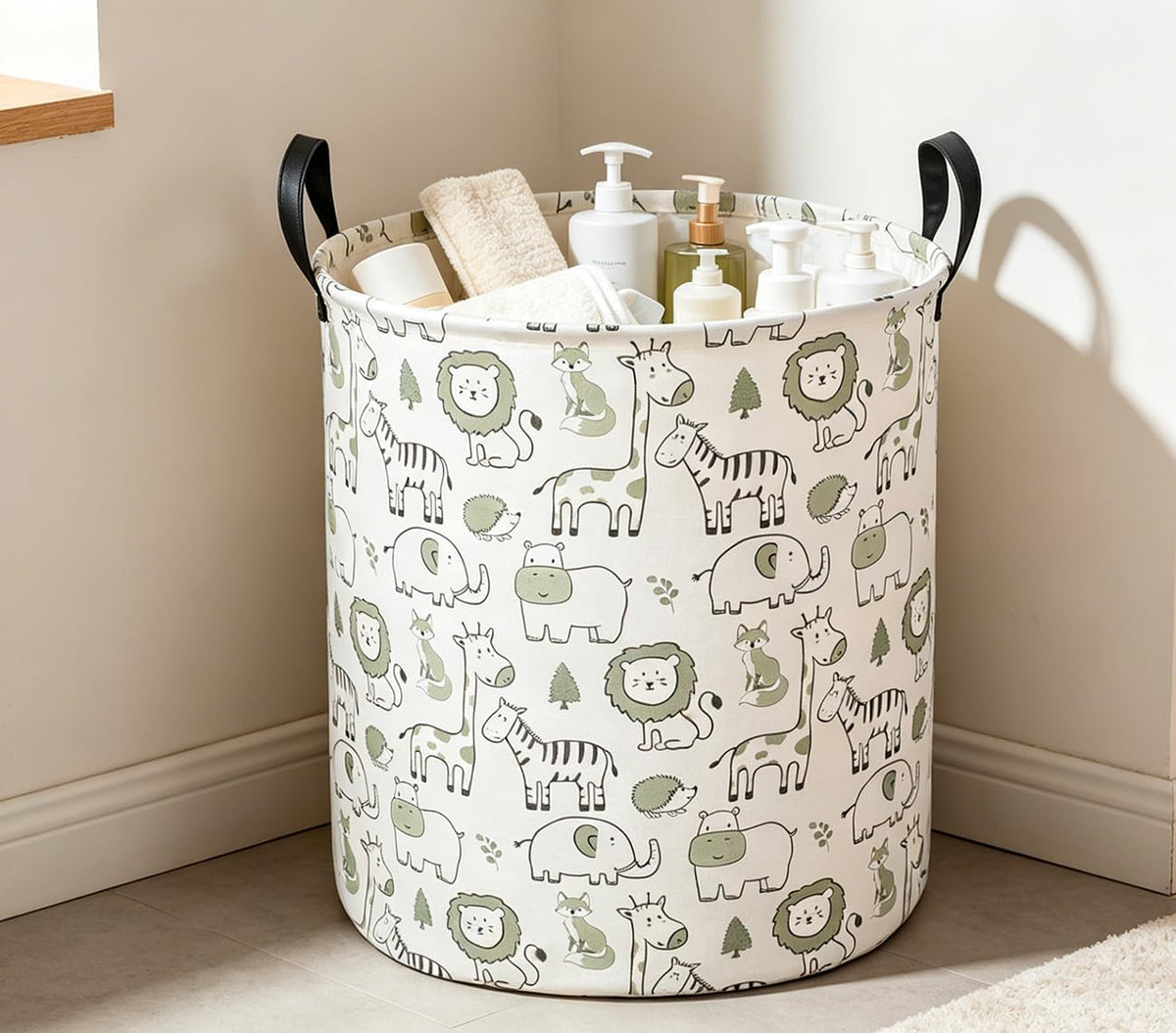 Collapsible Round Laundry Hamper/Large Storage Basket/Room Decor (White check)