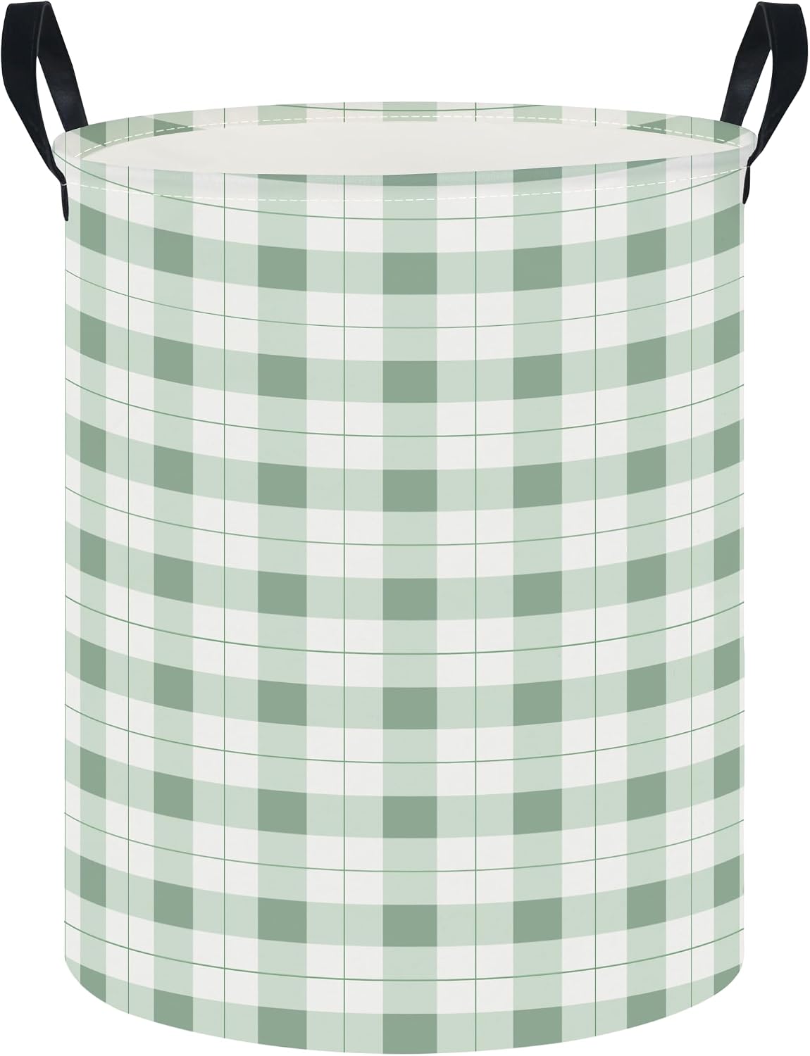 Collapsible Round Laundry Hamper/Large Storage Basket/Room Decor (White check)