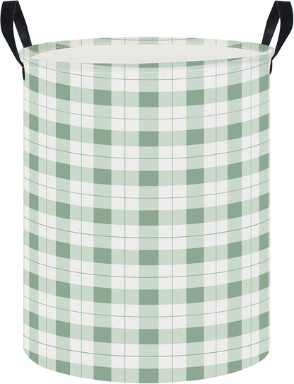 Collapsible Round Laundry Hamper/Large Storage Basket/Room Decor (White check)